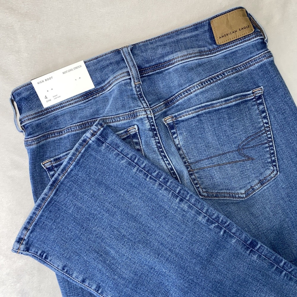 NEW American Eagle Next Level Stretch Kick Boot Jeans 4 Womens 27W Denim Flared